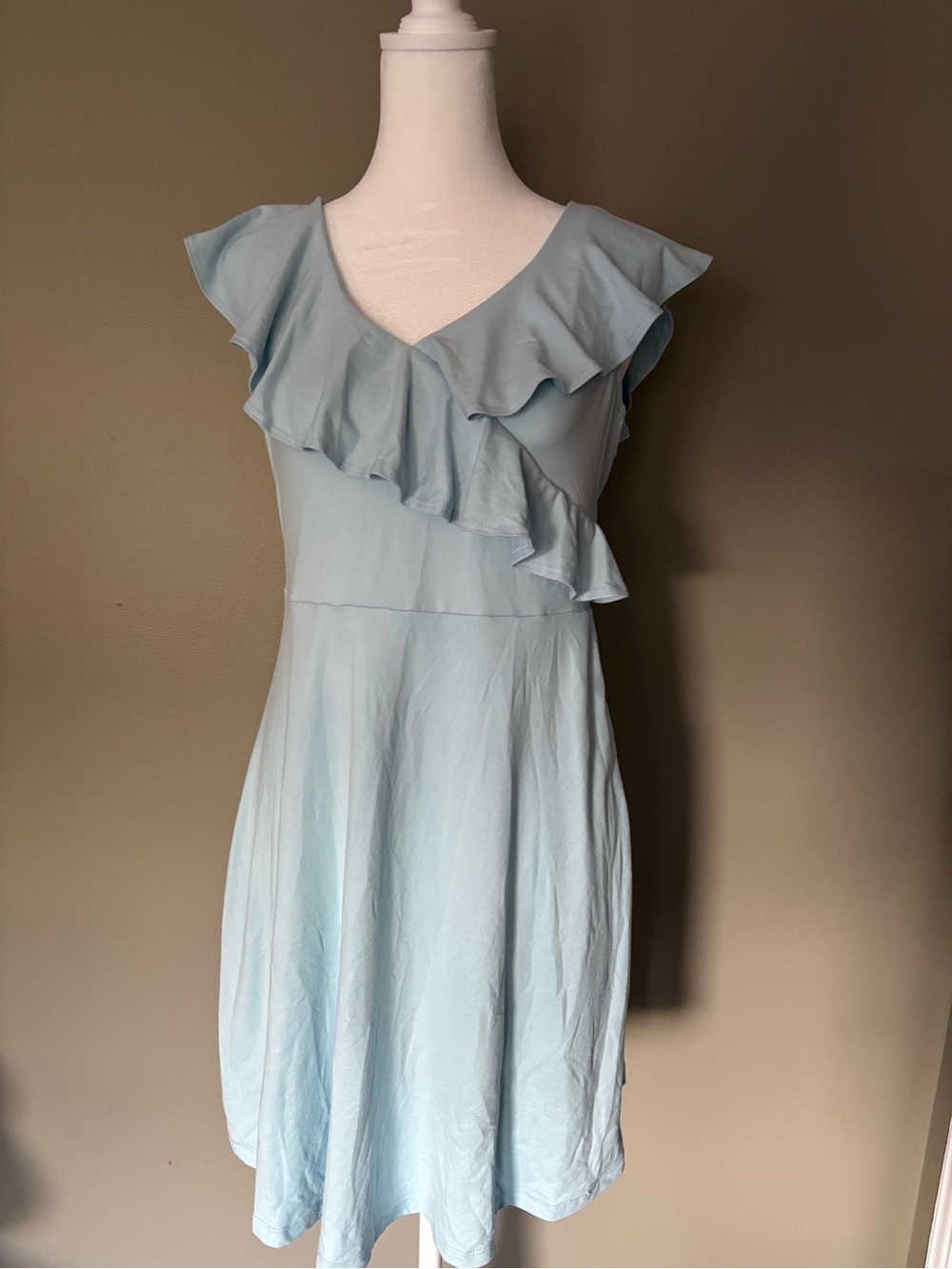 Francesca's Pale Blue Ruffle V-Neck Dress